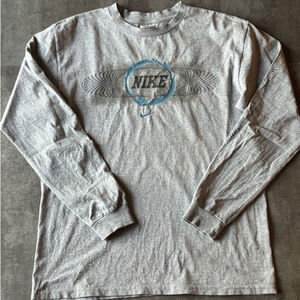 Y2K Nike Centre Swoosh Long Sleeve Shirt Mens Small